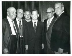 ["Carl Albert (center) and John N. Happy Camp (right) at the Good Roads meeting. September 13, 1971"]
