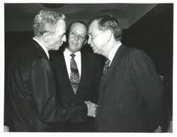 ["Carl Albert (center) at Good Roads meeting. September 13, 1971"]