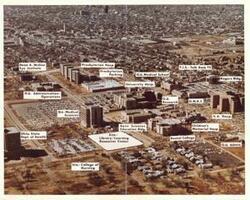 ["Aerial view of the University of Oklahoma Health Sciences Center campus. 1976 Oversized."]