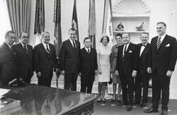 ["Group of people with Richard M. Nixon. Carl Albert pictured. 1971 Oversized."]