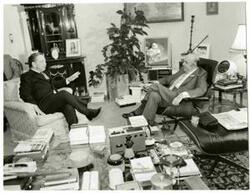 ["Carl Albert visiting with Amir Abbass Hoveyda, Prime Minister of Iran. April 1976"]