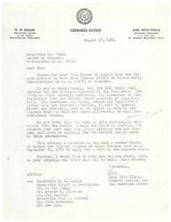 ["The document is from Earl Boyd Pierce, the Principal Chief and General Counsel of the Cherokee Nation, to Congressman Tom Steed, thanking him for his support of H. R. 15598. Pierce expresses concern about the State seeking Certiorari and delaying the approval of the Bill, and updates Steed on a motion to extend the stay of mandate. Pierce also inquires about Steed's campaign and sends his best wishes."]