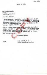 ["The document consists of two letters from Carl Albert, a member of Congress from Oklahoma, regarding requests from the Choctaw Council of Talihina, Oklahoma to set up a correspondence section in the Muskogee Area Office to handle future per capita payments. Albert assures the recipients that he will do everything he can to get the Indian Office to establish this section. He also addresses concerns about heirship claims and payment delays, stating that he has already taken action to ensure that heirs who have filed proper proofs receive their payments."]