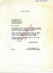 ["The document is a series of correspondence between Robert E. Lee, an attorney, and Carl Albert, a congressman, regarding an application for the removal of restrictions on land owned by Sam Jessie and Lewiston Jessie. The application was approved by the Bureau of Indian Affairs and sent to the Muskogee Area Office. Carl Albert assures Robert E. Lee that he will keep him updated on the status of the application and will take the matter up with the proper officials in Washington."]