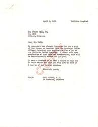 ["Mr. Peter Wall, Sr. applied for a job at the Talihina Indian Hospital and Congressman Carl Albert assisted in following up on his application. The Muskogee Indian Office informed that due to Mr. Wall's age, his name would be placed at the bottom of the list of eligibles. Mr. Wall was asked to undergo a physical examination, and if he met the requirements, further consideration would be given to his application. Congressman Albert wrote to the hospital on Mr. Wall's behalf to inquire about the status of his application."]