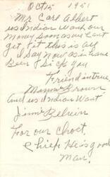 ["Mrs. Minnie Brown is writing to Congressman Carl Albert requesting her Indian payment and welfare checks to be delivered on time. Congressman Albert assures her that he will do his best to expedite the payments. Mrs. Brown also faces delays in receiving her welfare checks, and Congressman Albert's office is working with the Welfare Department to address Carl Albert the issue. Additionally, it is discovered that Mrs. Brown does not receive assistance from the Department of Public Welfare and her case is forwarded to the Oklahoma Emergency Relief Board. Congressman Albert's office also reaches out to the Bureau of Indian Affairs to ensure that Mrs. Brown's checks are delivered on time."]