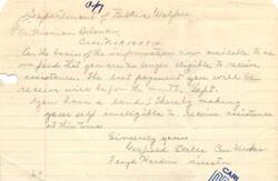 ["Mr. Wisman Bohanan was deemed ineligible to receive public assistance due to owning land, which made him ineligible according to the Department of Public Welfare policies. His case was closed because he did not cooperate in securing the removal of restrictions on his surplus land. Various letters were exchanged between Mr. Bohanan, government officials, and welfare departments regarding his case and the removal of restrictions on his land. Congressman Carl Albert also got involved in the matter to try and help Mr. Bohanan receive assistance."]