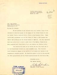 ["The Yakima Indians are appealing to Honorable  Carl Albert to save their fishing rights at Celilo Falls on the Columbia River, which are guaranteed in a treaty from 1855. They argue that the construction of a dam at The Dalles, Oregon will destroy their fishing locations and have a negative impact on their welfare and economy. They believe that the dam is unnecessary and should be discontinued to preserve their rights and way of life."]