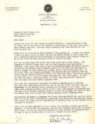 ["The document is a series of letters discussing the need for increased funding for predatory animal and rodent control activities in Oklahoma. State Representative Paul Harkey requests assistance from Congressman Carl Albert to influence the Department of the Interior to increase the allotment for the state. The Fish and Wildlife Service acknowledges the need for increased funding but explains budget constraints and declining federal appropriations. Congressman Albert's office promises to look into the matter and provide updates."]