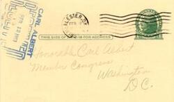 ["A letter from A.W. McAlpine to Congressman Carl Albert requesting fishery bulletins on fish raising. Congressman Albert responds by sending various fishery leaflets containing information on minnows and fish raising."]