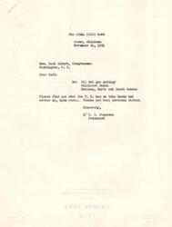 ["The document consists of correspondence between C. C. Stephens, President of The Atoka State Bank, and various individuals regarding information on the Williston Basin in Montana, North and South Dakota. Stephens requests information on oil and gas geology in the basin and the responses indicate that the Geological Survey has been asked to provide the necessary information. The correspondence expresses gratitude for the assistance and promises to forward the information once received."]