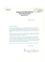 ["Frank T. Bow, a member of the United States Congress, is concerned about a proposed federal ban on the use and distribution of natural gas by the Petroleum Administration for Defense. He believes that state regulatory bodies should continue to handle the distribution and restriction of gas usage, rather than the federal government. Bow argues that the ban would have negative economic consequences and questions the necessity of such drastic action. He urges his colleagues to support an amendment that would allow states to regulate gas usage within their jurisdiction."]