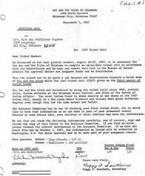 ["The Sac and Fox Tribe of Oklahoma is compiling an updated tribal roll in order to distribute judgment funds. They are requesting tribal members to verify and provide information regarding their Sac and Fox and total Indian blood. Members are asked to sign and return the letter by October 1, 1967, or the information will be submitted to Washington, D.C. for approval."]