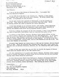 ["Mrs. Rita Ann McAllister Megehee is reaching out to Mitchell Bushe, Tribal Enrollment Officer at the Bureau of Indian Affairs, to clarify her Native American heritage. She believes she is 1/4 Sac & Fox and 1/4 Shawnee, but her official enrollment has her listed as 1/4 Sac & Fox. She is seeking certification of her Shawnee blood for her children's education benefits. She provides information about her family history and asks for clarification on her grandmother's listing on the 1884 Shawnee Roll. She also mentions her niece attending college under Indian Education preference due to her father being half Indian."]