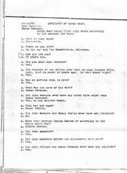 ["Sarah Bear, a 75-year-old resident of the Sac and Fox Reservation in Oklahoma, provides information about the marriage, children, and deaths of John Nawashe and Susan Nawashe. She confirms that John had another wife named Nancy Curtis and that they had no children. She also confirms that Susan had another child named Pawthok, who is deceased. Sarah Bear has known John since he was a child and Susan since she married John, but states she has no interest in their estates. The affidavit was signed in October 1913 at the Sac and Fox Agency in Oklahoma."]