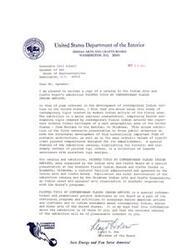 ["The document is a series of letters regarding the exhibition \"Painted Tipis by Contemporary Plains Indian Artists\" organized by the Indian Arts and Crafts Board. The exhibition showcases tipis created by modern Indian artists from the Plains area, with a focus on the historical and aesthetic values of the artwork. Carl Albert of the House expresses his appreciation for the catalog and sends a copy to a young Navajo girl named Charity Tom, who recently won an international art competition. Charity Tom is congratulated and praised for her achievement."]