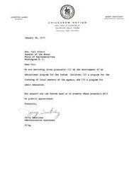 ["The authors are sending three proposals to Honorable  Carl Albert for the development of an educational program for Indian children, training for local agency members, and adult education. They are requesting support for these proposals."]