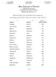 ["The document lists various schools within the Chickasaw Nation applying for Public Law 92-318, Title IV, Part A for the 1975-76 school year. It includes the names of the schools, the counties they are located in, and the number of Indian students enrolled in each school. The State Department of Education in Oklahoma City is overseeing the application process."]