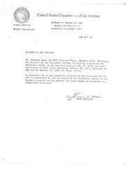 ["This text is a letter from the Bureau of Indian Affairs stating that Mr. Overton James is the Governor of the Chickasaw Nation, elected in 1971 to serve a four-year term. As Governor, he is authorized to act on behalf of the Chickasaw Nation in all business matters."]