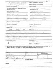 ["This text is an application for federal assistance for a Comprehensive Educational Enrichment Program for Indian Children by the Chickasaw Nation of Oklahoma. The application includes details such as the federal grantor agency, funding requested, project description, population benefiting, project length, and application date. The application is signed by the Governor of the Chickasaw Nation, Overton James."]