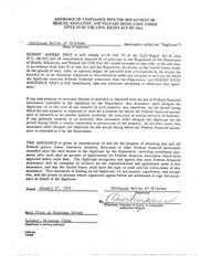["The Chickasaw Nation of Oklahoma agrees to comply with Title VI of the Civil Rights Act of 1964 and all regulations imposed by the Department of Health, Education, and Welfare. They assure that no person will be discriminated against based on race, color, or national origin in any program or activity receiving federal financial assistance. The assurance extends to real and personal property and is binding on the Applicant and its successors. The agreement is necessary to receive federal financial assistance from the Department."]