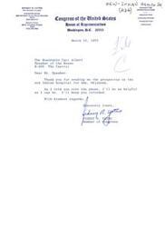 ["Representative Sidney R. Yates expresses gratitude to Speaker Carl Albert for sending a prospectus on a new Indian hospital for Ada, Oklahoma. He promises to be helpful and keep the Speaker informed on the matter."]