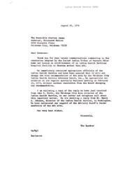 ["The document is in response to Governor Overton James' comments on the establishment of an Indian Health Services Hospital facility. The Indian Health Service has assured that the site recommendation for Ada will not be changed, as decided by the Oklahoma City Indian Health Service Advisory Board. Carl Albert expresses support for the Advisory Board's recommendation of the Ada site."]