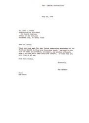 ["The Speaker thanks Mr. Gritz for his letter regarding appointees to the Oklahoma Health Service Area Governing Board and provides a list of names of potential candidates for the positions."]