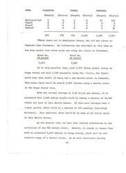 ["The document discusses the usage of health clinics in Osage County by Indian people. It notes that there are currently 2,269 people using the clinics, but with a new health clinic in Pawhuska, this number could potentially double to nearly 5,000. The document also estimates that with this increase, there could be a minimum of 16,900 visits per year to the Health Center, with potentially 65 visits daily. Additionally, it suggests that there will be substantial usage of a dental clinic with the estimated 9,570 Indians in Osage County."]
