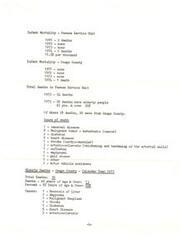 ["The document provides statistics on infant mortality rates in the Pawnee Service Unit and Osage County from 1971 to 1974, as well as information on deaths among elderly individuals in Osage County in 1973. It also lists the causes of death for individuals in the Pawnee Service Unit in 1973, with a focus on elderly deaths."]