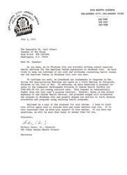 ["The letter is from the director of the OKC Urban Indian Health Project to the Honorable Mr. Carl Albert, Speaker of the House, requesting support for improved health services for the American Indian population in Oklahoma City. The project has presented statements to Congress and submitted a proposal for funding to the Indian Health Service. The director requests a meeting with Mr. Albert to discuss the proposal further."]