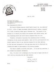 ["The document is requesting support from Representative Carl Albert for a proposal to study the health and social service needs of elderly American Indians in Oklahoma City. The Central Oklahoma American Indian Health Council Inc. has submitted a proposal to the H.E.W. and is seeking assistance in securing a grant for the study. The document also mentions plans to visit Washington D.C. in August to discuss Carl Albert the matter further."]