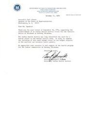 ["The letter is a response from the Indian Health Service to Honorable Carl Albert, Speaker of the House of Representatives, thanking him for his support in establishing a health clinic for the Seminole Nation of Oklahoma. The Indian Health Service acknowledges the need for a clinic in the Wewoka service area and will include it in their budget requests. They appreciate the support and interest in the health program for the Indian community at Wewoka."]