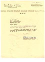 ["The Seminole Nation of Oklahoma is seeking support from Speaker Carl Albert for a Health Care Center in their community. They have enclosed a proposal and are requesting assistance and support for this project. The document is signed by Edwin Tanyan, the Principal Chief of the Seminole Nation."]