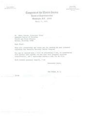 ["Tom Steed, a member of the House of Representatives, received a proposal from Edwin Tanyan regarding the Seminole National Health Program. Steed thanked Tanyan for the proposal and assured him that he would work with Speaker Carl Albert to ensure that it receives consideration. Steed expressed appreciation for having a copy of the proposal in his file."]