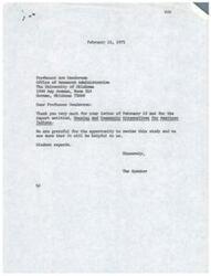 ["The University of Oklahoma sent a report titled \"Housing and Community Alternatives for American Indians\" to Professor Arn Henderson, who works in the Office of Research Administration. The report was the result of a three-year research effort funded by the National Science Foundation. The University expressed gratitude for the opportunity to review the study and believed it would be helpful in planning for future housing needs of American Indian groups. They also mentioned that the report could be applied more broadly in formulating a comprehensive national program relating to housing for American Indians."]