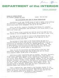 ["A new legislation, Public Law 94-114, signed by President Ford on October 17, 1975, added 370,000 acres of land to Indian tribal holdings. The land was originally purchased by the United States in the 1930s and was transferred to 17 Indian tribes for better management and use. The land will be held in trust by the United States and managed in the same way as other reservation or Indian trust land. The legislation was part of a national program to retire low-productivity land from private cultivation. Various tribes, including the Assiniboine and Sioux Tribes, Navajo Tribe, and others, received additional land through the legislation. Additionally, the Laguna Pueblo Tribe received approximately 520 acres of land within their reservation boundaries."]