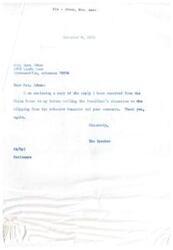 ["Mrs. Amos Johns from Jacksonville, Arkansas, wrote a letter to the White House expressing her concerns about the well-being of Indians on reservations. The Speaker forwarded her letter and a clipping from The Arkansas Democrat to the White House, and received a response from Assistant to the President Max L. Friedersdorf assuring consideration of Mrs. Johns' request. Mrs. Johns had previously worked to help Indian families in Montana in the 1960s and hoped for similar assistance from the President. The document also includes a personal account from Mrs. Johns detailing her efforts to help Indian families in need."]