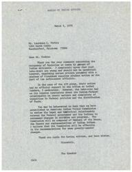 ["The letter from Mr. Forbis expresses concern about Indian militants occupying private property and questions why they are allowed to do so without consequences. The response from the Bureau of Indian Affairs acknowledges the issue and explains that a commission has been established to review the relationship between the Federal government and Indian tribes in order to recommend necessary changes. The Bureau agrees that the take-overs are wrong and should not be permitted, but also emphasizes the need for prudent action to prevent bloodshed."]