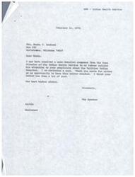 ["Mrs. Norma J. Bookout from Hartshorne, Oklahoma, complained about the Indian Health Service Hospital at Talihina. The Area Director of the Indian Health Service responded, stating that they were investigating the complaints thoroughly and ensuring that the hospital staff were making efforts to be courteous to patients and visitors. The Speaker of the House relayed Mrs. Bookout's complaints to the Area Director and promised to provide updates on the situation."]