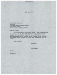 ["The Speaker wrote letters to the Director of the Indian Health Service and the Oklahoma City Urban Indian Health Project regarding funding for the project. The Indian Health Service Director responded, explaining the funding situation and assuring that the project would be funded at the appropriate level. The Director of the Urban Indian Health Project expressed concern about the way funds were allocated and requested clarification on funding processes."]