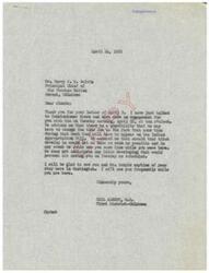 ["The document is a letter from Harry J. W. Belvin, Principal Chief of the Choctaw Nation, to Congressman Carl Albert requesting a meeting in Washington D.C. regarding tribal business. Belvin expresses concerns about his meeting with the Commissioner and asks for Albert's assistance in arranging a suitable time. Belvin also expresses appreciation for Albert's interest in their affairs. Congressman Albert responds, confirming a meeting with the Commissioner on April 22 and offering to meet with Belvin during his stay in Washington."]