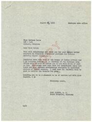 ["Miss Earlene Burns wrote a letter to U.S. Representative Carl Albert requesting information on financial assistance for Indians seeking higher education. Carl Albert responded, acknowledging her letter and informing her that Mr. A. B. Caldwell of the Muskogee Area Office can provide information on educational loans and scholarships available to qualified individuals of Indian descent. He assured her that Mr. Caldwell would be happy to help and expressed his pleasure in being of service."]