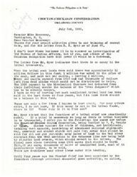 ["The letter to Senator Mike Monroney discusses concerns about the Bureau of Indian Affairs and the mismanagement of tribal funds. The writer questions where the money from tribal land sales has gone and calls for an investigation into the matter. They highlight various issues such as unclaimed funds and unallotted land that should be addressed. The writer also mentions the importance of tribal chiefs in handling tribal business."]
