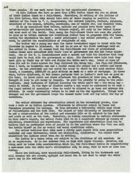 ["The writer discusses the complexities of Native American identity and the impact of government policies such as allotment. He shares personal experiences and observations of Native American individuals who struggled with adapting to white man's ways. The writer emphasizes that Native Americans are not a super-race and are subject to the same frailties as all mankind. He suggests that while some Native Americans may resist adopting white man's ways, there are also those who are honest, upright, and moral. The writer believes that Angie Debo's  report on Native Americans could be improved by including more specific classifications and avoiding generalizations."]
