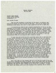 ["The letter is written to Senator Elmer Thomas, requesting his support for the appointment of James H. Belvin as Principal Chief of the Choctaws. The writer expresses dissatisfaction with the current Chief Durant and questions why they do not have the right to choose their own leader. The writer believes Senator Thomas has enough influence to help in the appointment process and urges him to consider the majority of Choctaws who are calling for a change."]