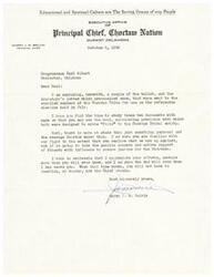 ["The letter discusses the importance of education and spiritual culture in preserving the Choctaw Tribal entity, and asks for support from Congressman Carl Albert in securing justice for the Choctaw people. The Chief expresses appreciation for any efforts made and promises to support Congressman Albert in the future."]