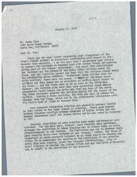 ["The document is a response to Mr. James Shur's disapproval of the Army's massacre at Wounded Knee. The speaker explains the historical context of the incident, including the spread of the Ghost Dance religion among the Sioux and white settlers. The speaker also discusses the legal status of treaties with Native American tribes and the government's failure to uphold them. The document ends with a mention of recent court decisions upholding treaty provisions."]