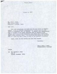 ["The document acknowledges and thanks the recipient for their communication regarding a political campaign in Oklahoma. The document assures that the information will be brought to the attention of Speaker Albert. The recipient is encouraged to support the Republican candidate, Tom Pate, and help him in the campaign. The document also mentions the presence of signs for various candidates along the highway and expresses support for Charlie Ward."]
