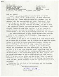 ["Joseph Drohan wrote a letter to Mr. Carl Albert, M.C., Speaker of The House, expressing gratitude for his prompt reply regarding legislation for a \"North American Indian Day\". Drohan, an Irish-born man, shared his interest in American Indians and his efforts to initiate the legislation. Mr. Albert responded, thanking Drohan for his support and explaining that he cannot introduce legislation but suggested contacting Congressman John H. Rousselot. Drohan proposed a bill for a North American Indian Day as a tribute to the Native American tribes and their history. He highlighted the injustices and tragedies faced by the Indigenous peoples and the debt owed to them by the descendants of European settlers."]